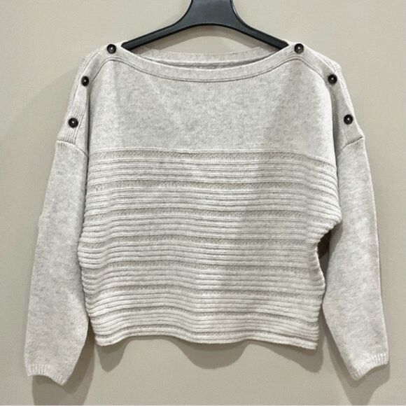 Prana Wool Blend Boatneck Sweater Button Shoulder Oatmeal Phono Sz XL New - Picture 3 of 12